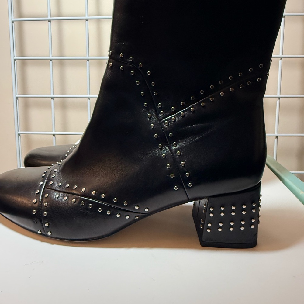 Elegant Black Studded Heeled Boots